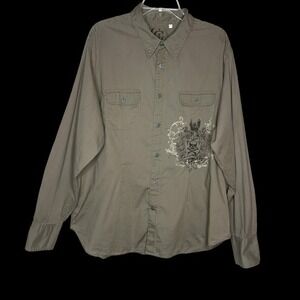 Guess Y2K Button Down Shirt Skull‎ Graphics Mens XXL Grunge Rocker 90s Striped